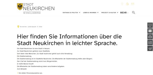 Screenshot Inhalt der Seite leichte Sprache Screenshot Inhalt der Seite leichte Sprache