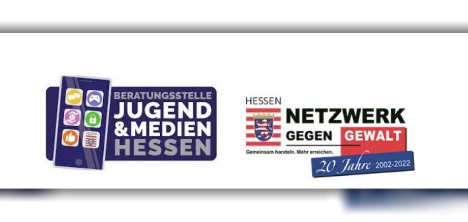 Logo der Beratungsstelle Jugend & Medien Hessen sowie des Landes Hessesn 'Netzwerk gegen Gewalt'